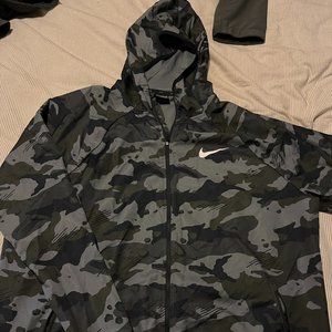 Nike Black Camo Hooded Rain Jacket XXL